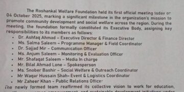 Roshankal Welfare Foundation Constitutes Executive Body, Reaffirms Commitment to Community Service